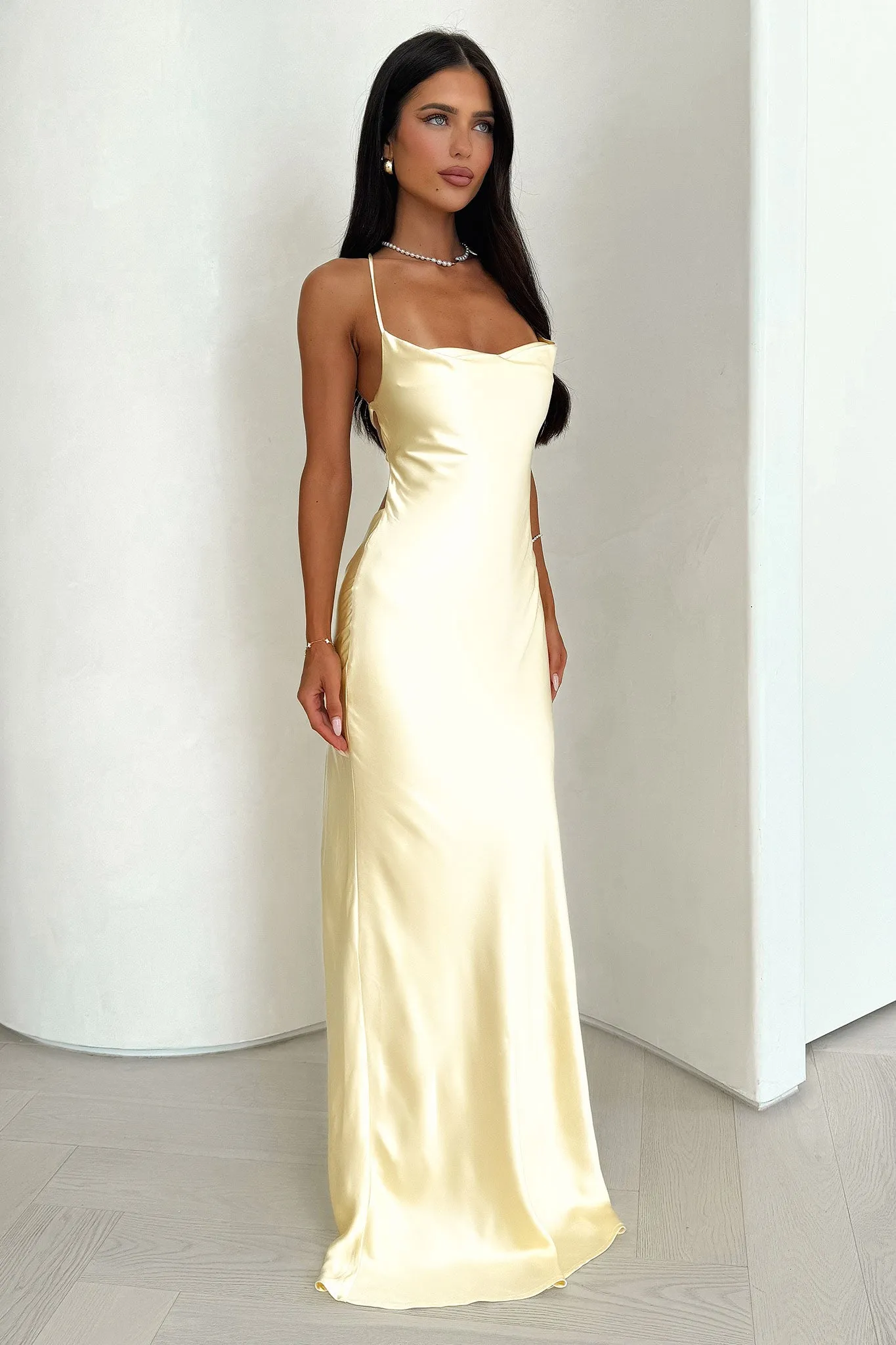 Starlette Cowl Neck Satin Maxi Dress - Yellow sold by Thats So Fetch product image thumbnail 5