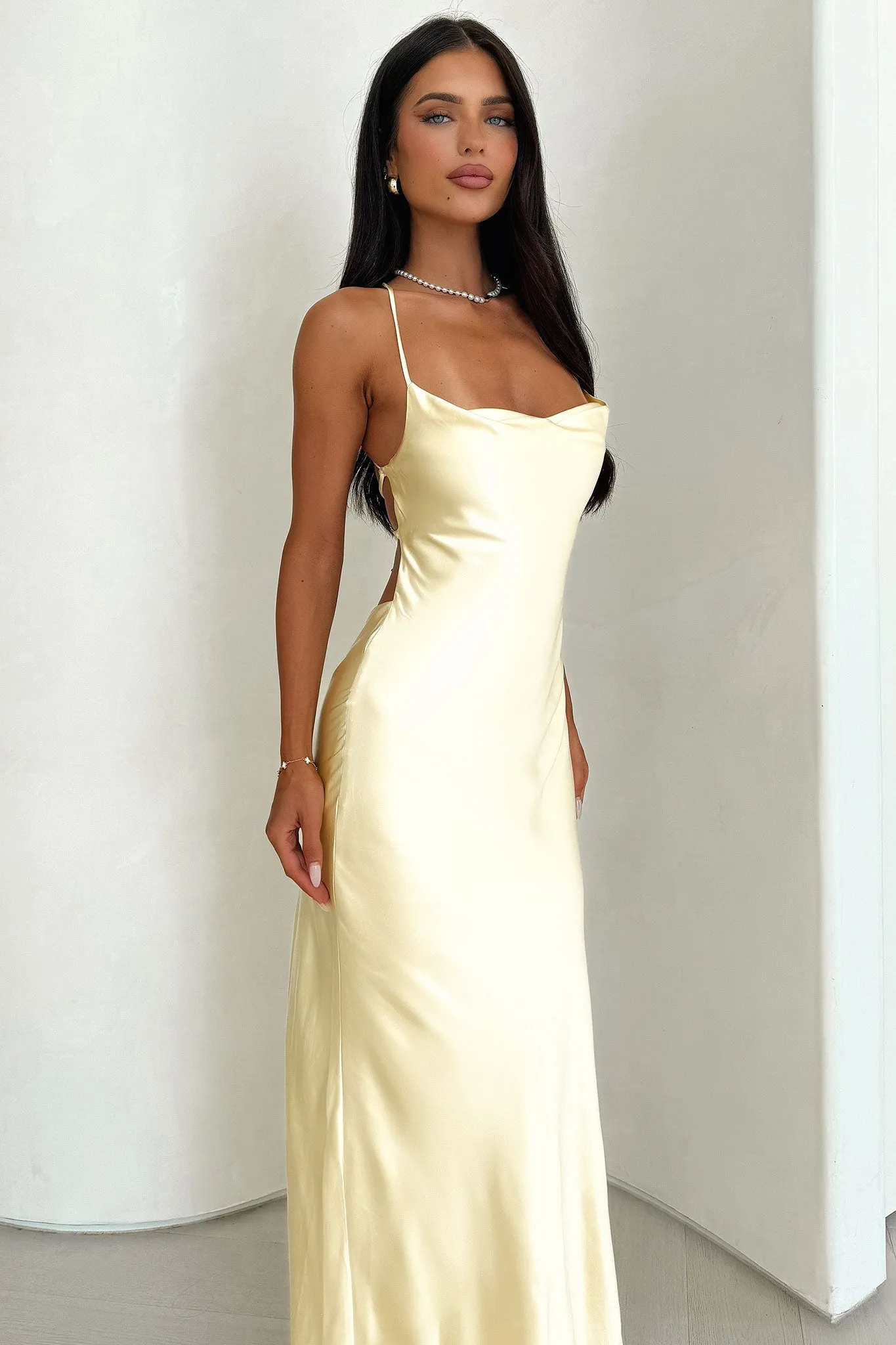 Starlette Cowl Neck Satin Maxi Dress - Yellow sold by Thats So Fetch product image thumbnail 4