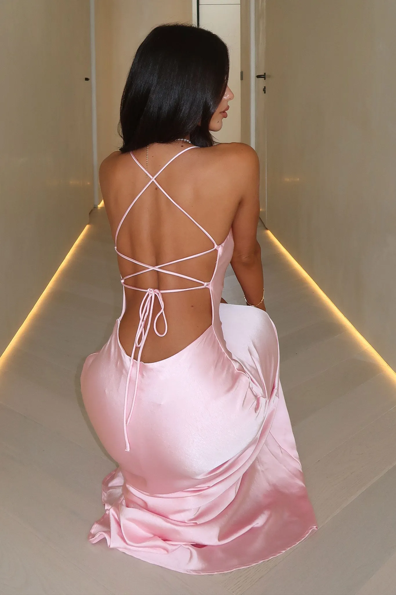 Starlette Cowl Neck Satin Maxi Dress - Pink sold by Thats So Fetch