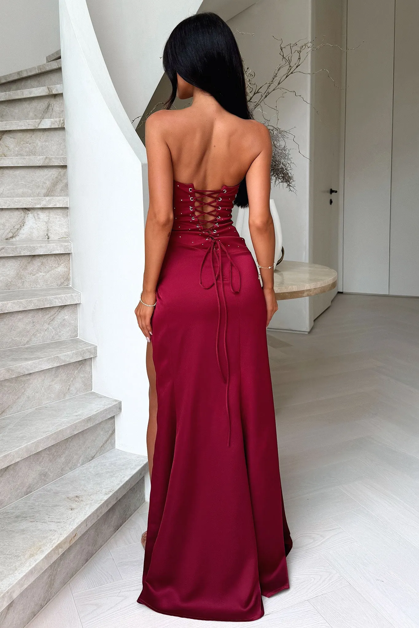 Manali Strapless Corset Maxi Dress - Burgundy sold by Thats So Fetch product image thumbnail 3