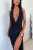 Amedeo Plunge Halter Neck Maxi Dress - Black sold by Thats So Fetch