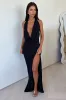 Amedeo Plunge Halter Neck Maxi Dress - Black sold by Thats So Fetch