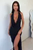 Amedeo Plunge Halter Neck Maxi Dress - Black sold by Thats So Fetch