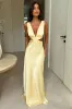 Emeline V-Neck Satin Maxi Dress - Yellow sold by Thats So Fetch