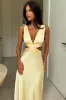 Emeline V-Neck Satin Maxi Dress - Yellow sold by Thats So Fetch