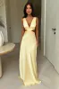 Emeline V-Neck Satin Maxi Dress - Yellow sold by Thats So Fetch