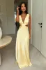 Emeline V-Neck Satin Maxi Dress - Yellow sold by Thats So Fetch