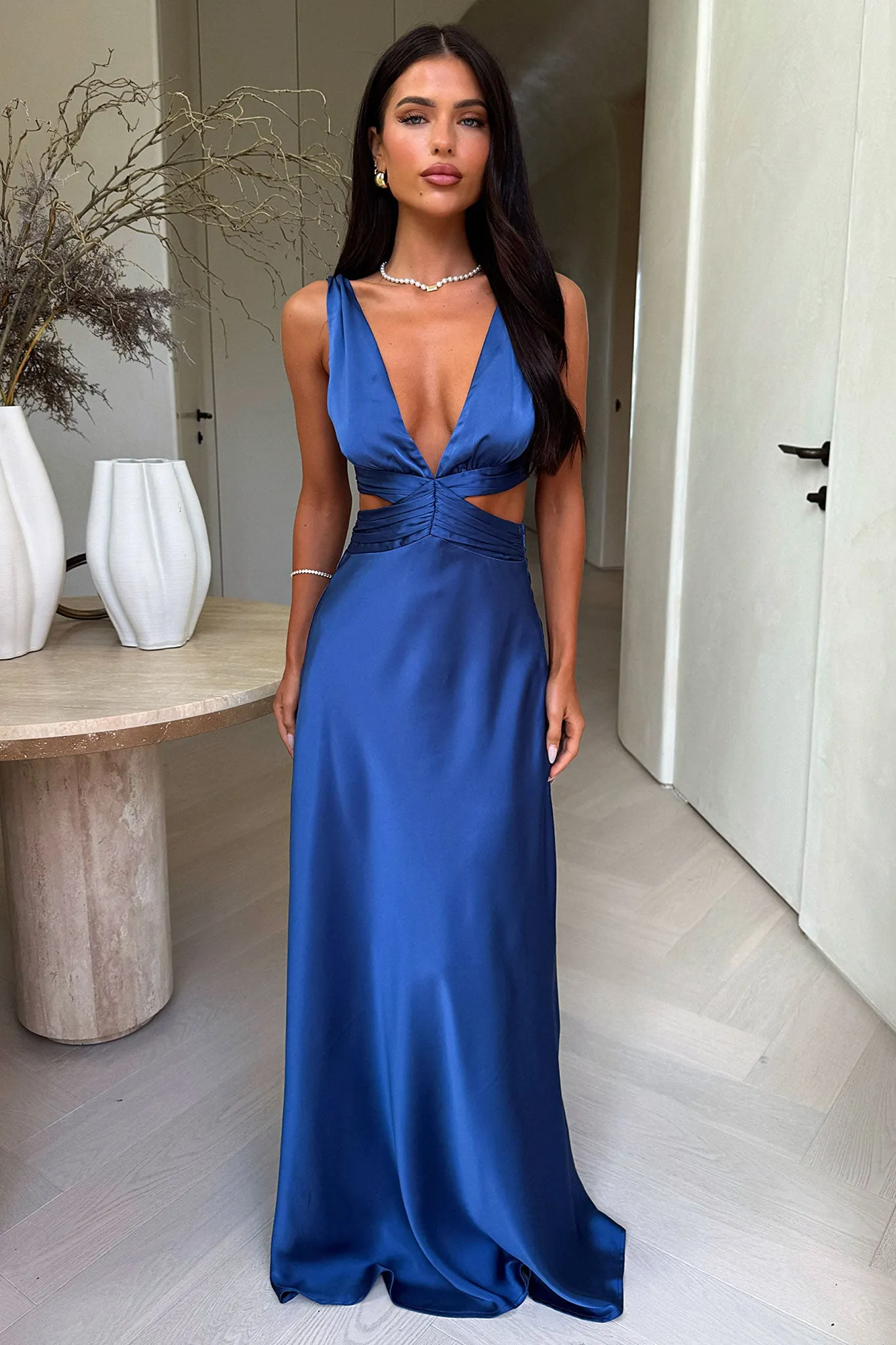 Emeline V-Neck Satin Maxi Dress - Blue sold by Thats So Fetch