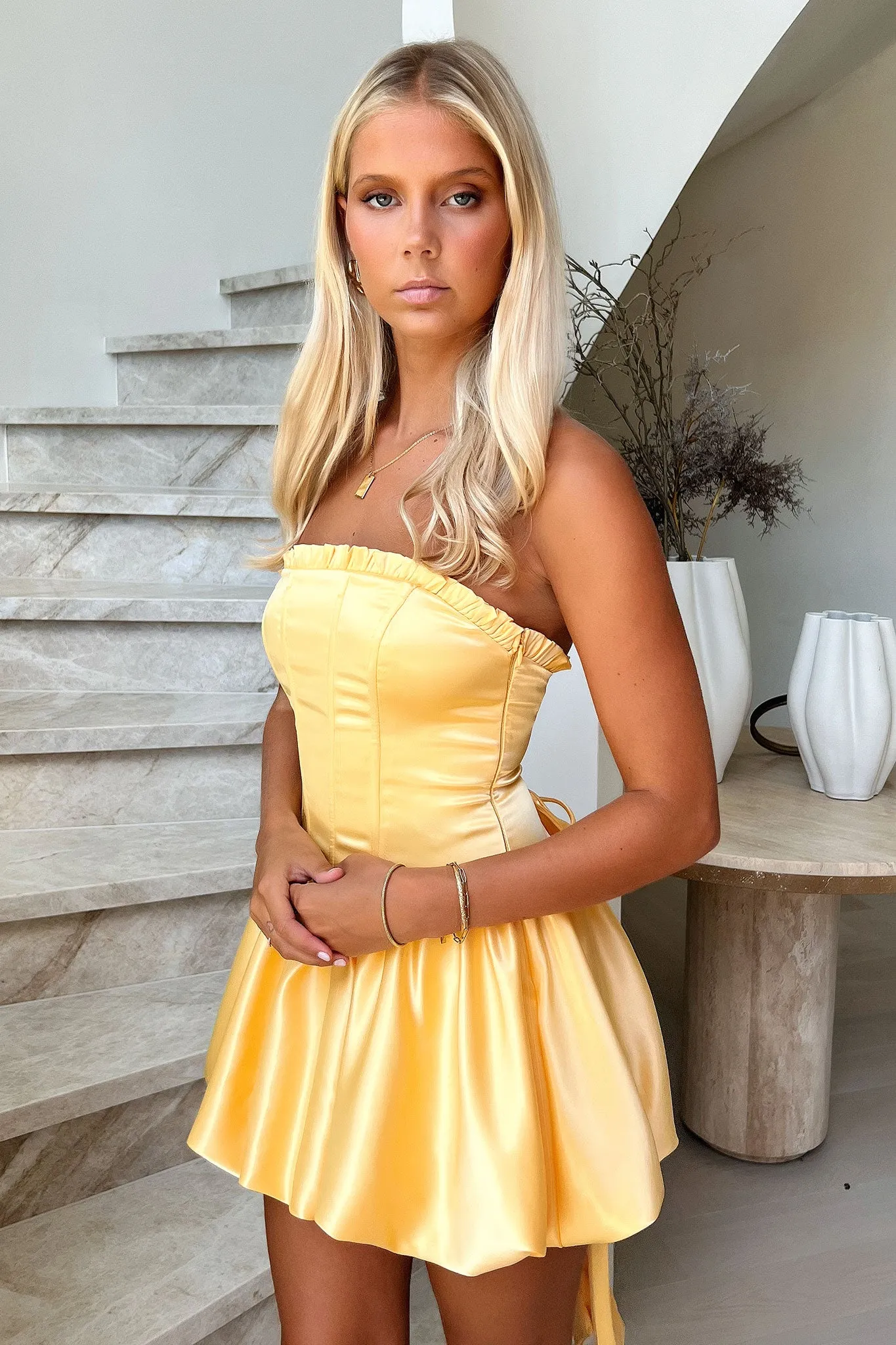 Beauty Strapless Satin Dress - Yellow sold by Thats So Fetch product image thumbnail 4