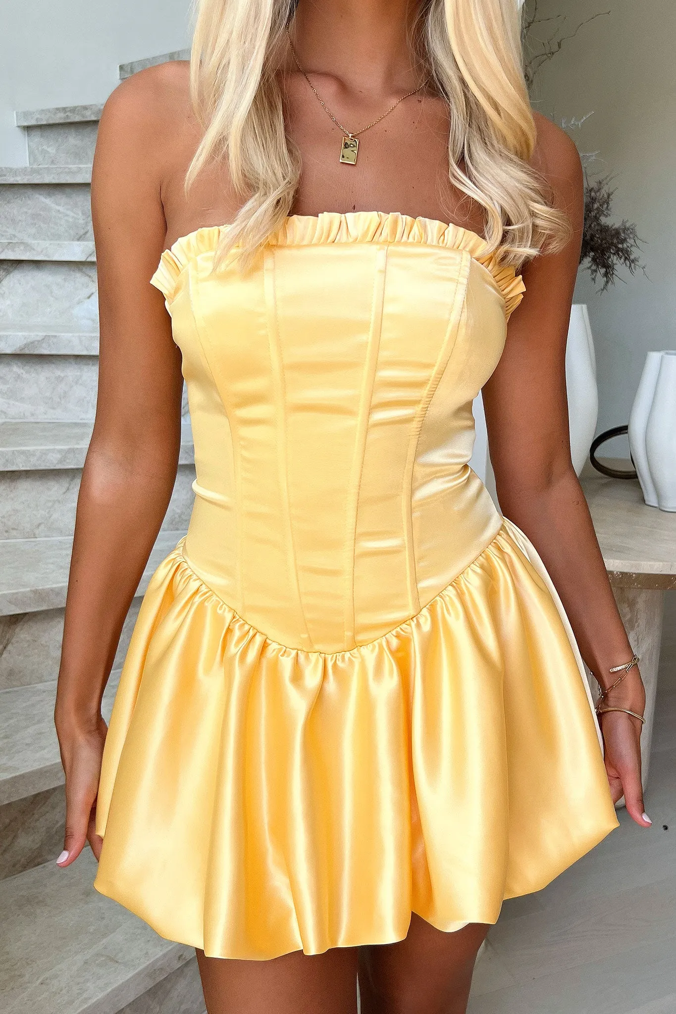 Beauty Strapless Satin Dress - Yellow sold by Thats So Fetch product image thumbnail 3