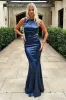 Margot High-Neck Satin Maxi Dress - Navy sold by Thats So Fetch