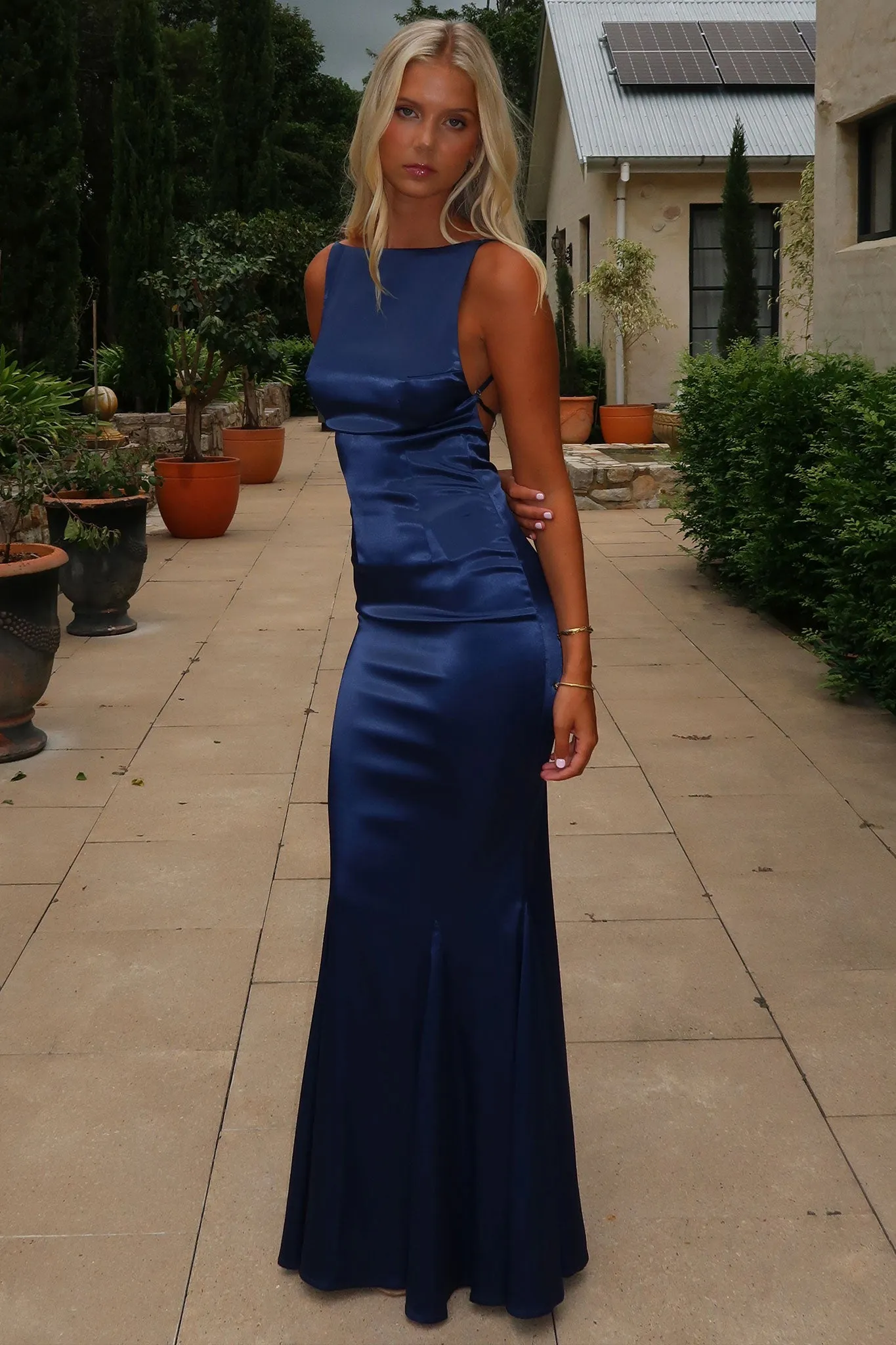 Margot High-Neck Satin Maxi Dress - Navy sold by Thats So Fetch