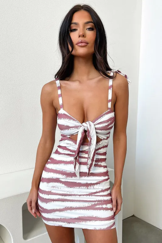 Lorrie Dress - White/Plum Stripe sold by Thats So Fetch