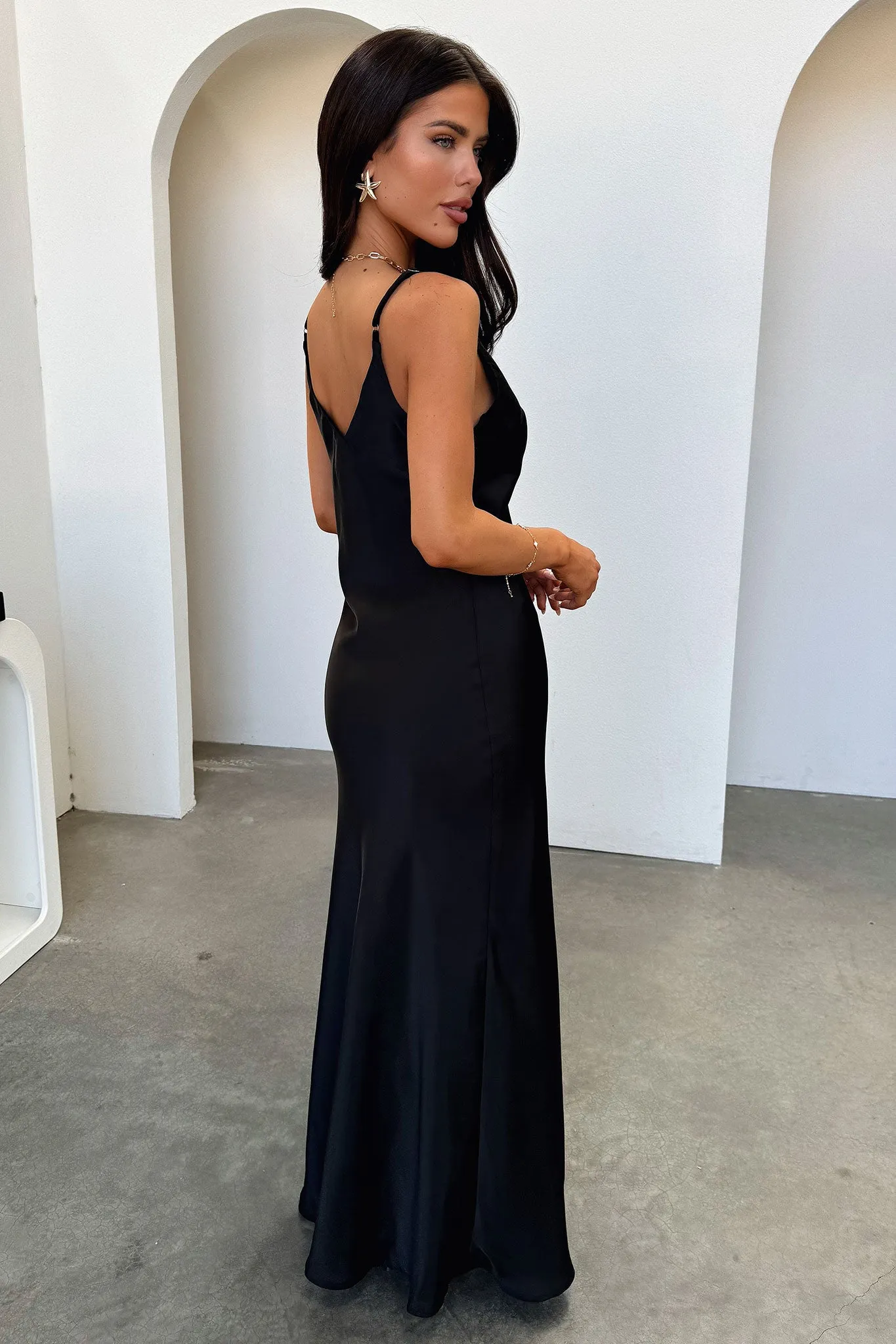 Delilah V-Neck Satin Maxi Dress - Black sold by Thats So Fetch product image thumbnail 4