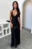 Delilah V-Neck Satin Maxi Dress - Black sold by Thats So Fetch