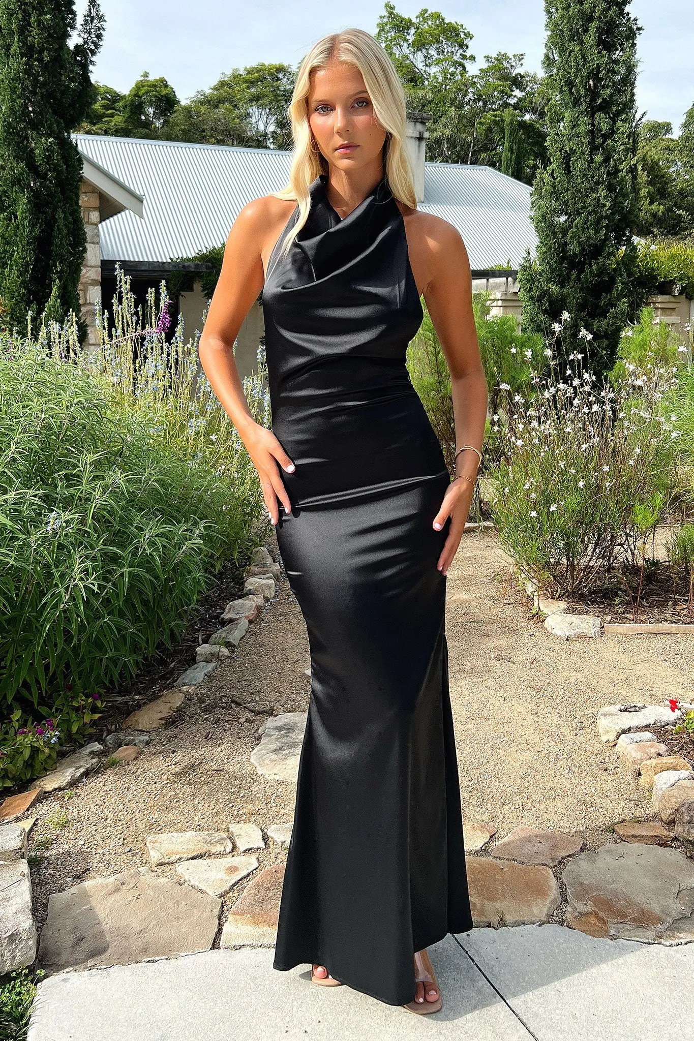 Corwin Open Back Satin Maxi Dress - Black sold by Thats So Fetch product image thumbnail 3