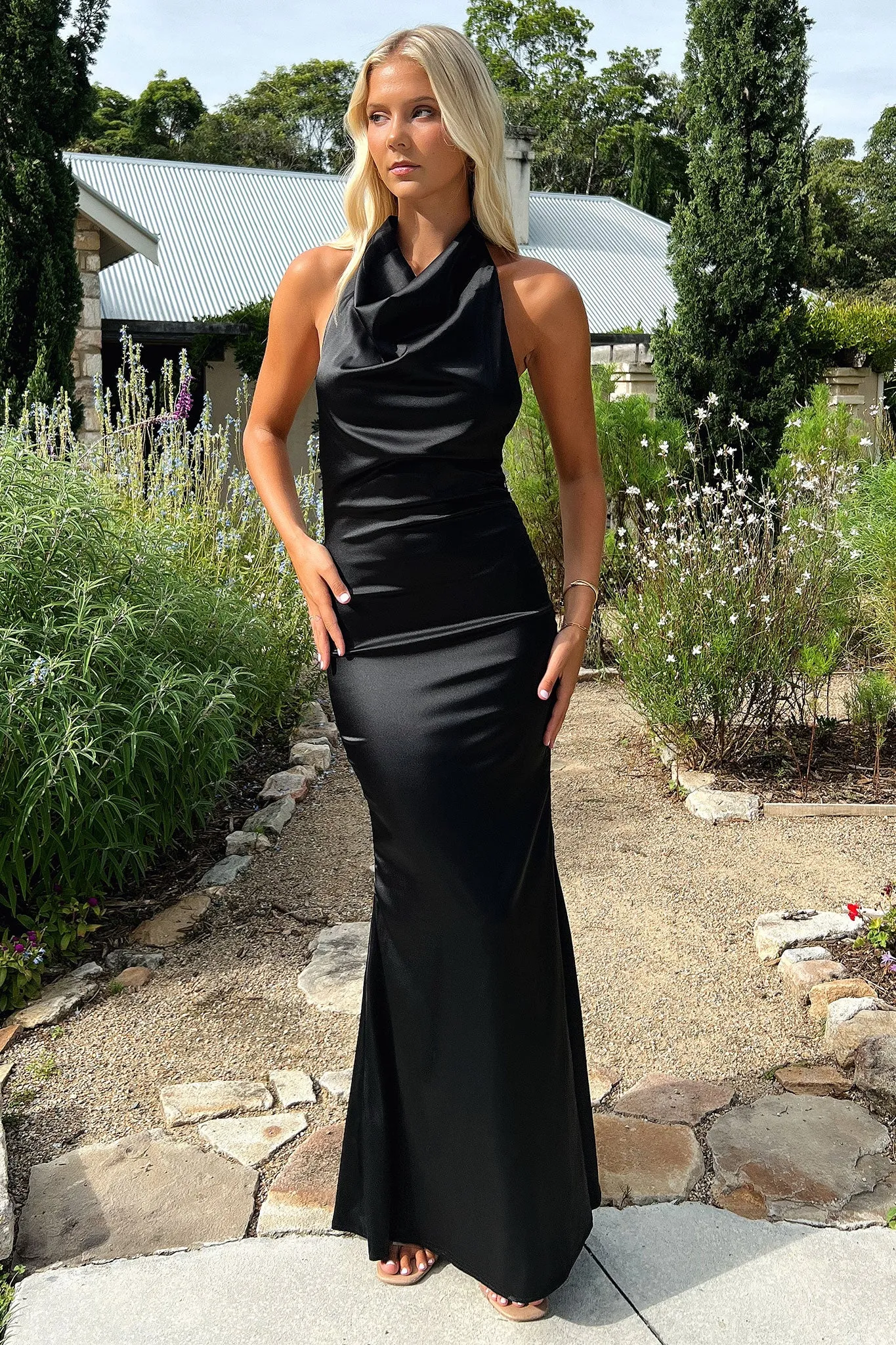 Corwin Open Back Satin Maxi Dress - Black sold by Thats So Fetch product image thumbnail 5