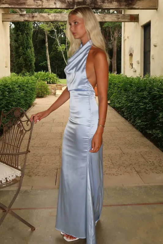 Corwin Open Back Satin Maxi Dress - Blue sold by Thats So Fetch