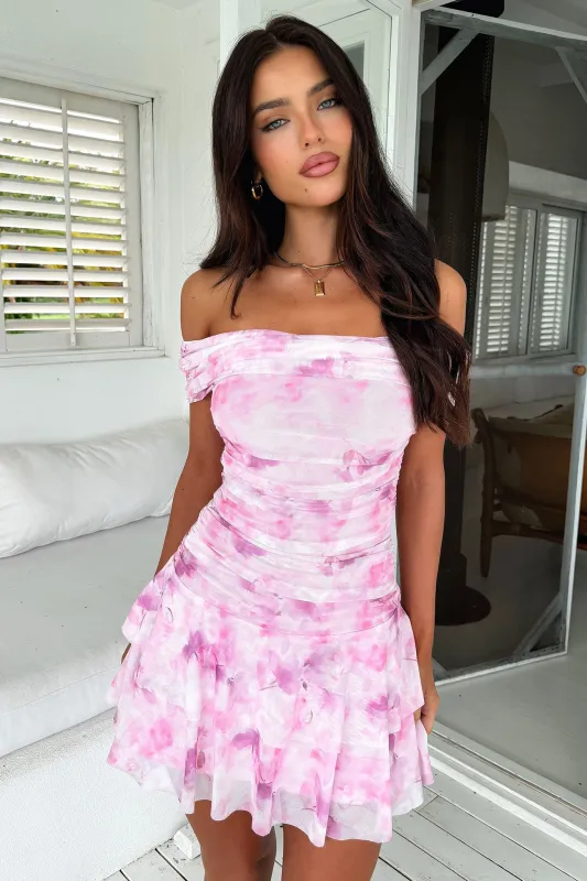 Selah Off Shoulder Mini Dress - Pink Floral sold by Thats So Fetch