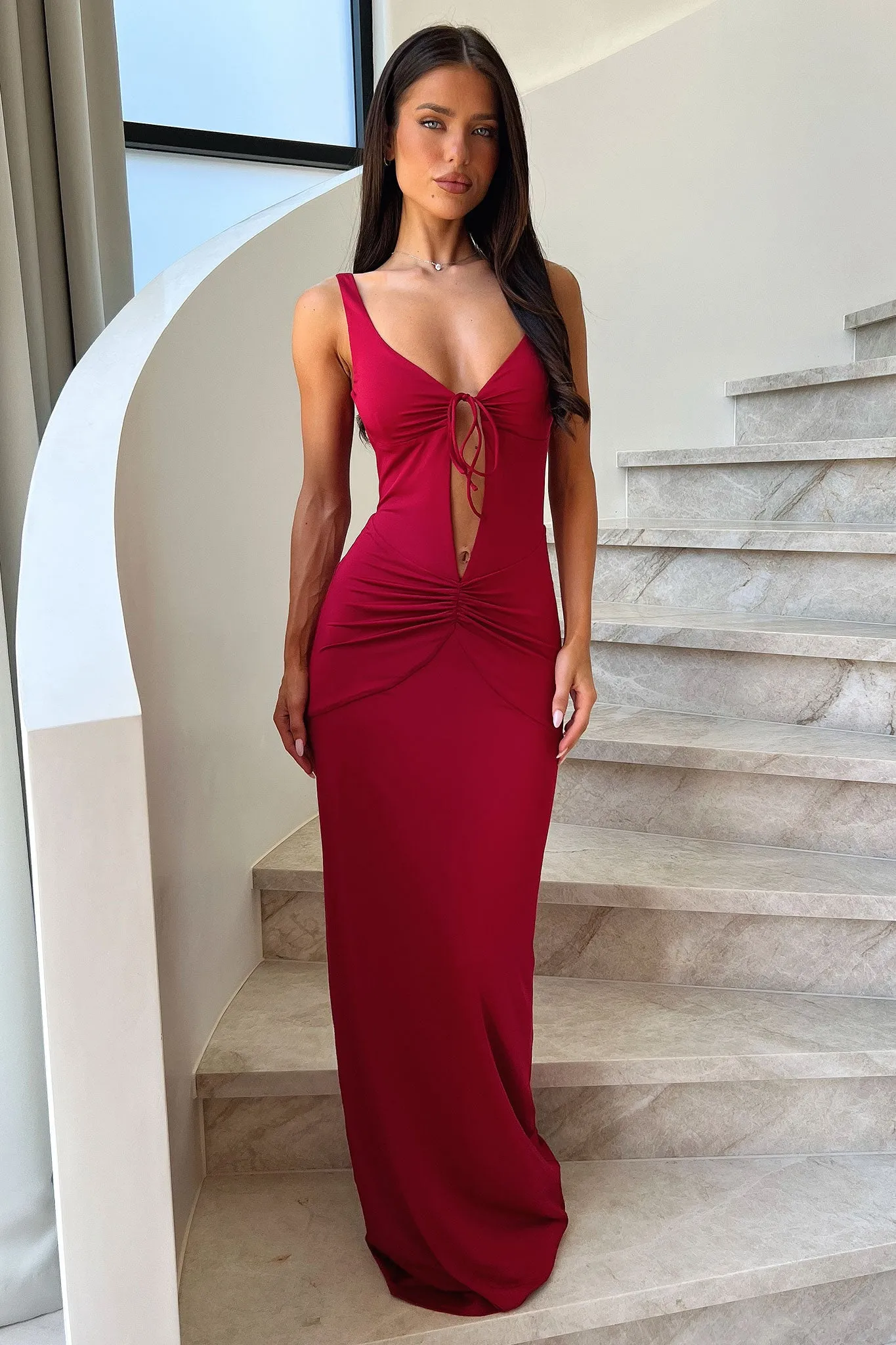 Lilo Keyhole Backless Maxi Dress - Burgundy sold by Thats So Fetch