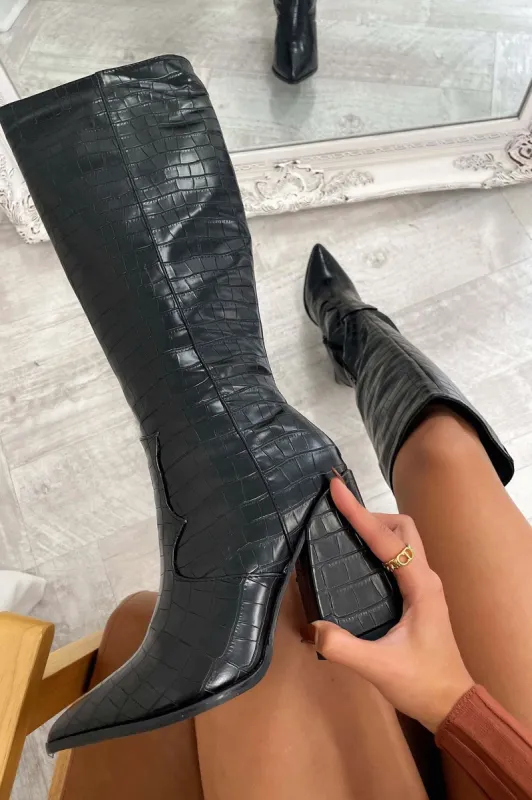 Edora Knee-High Boot - Black Croc sold by Thats So Fetch