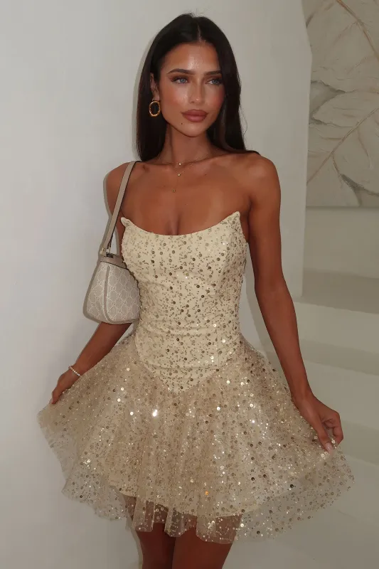 Blaise Strapless Sequin Mini Dress - Champagne sold by Thats So Fetch
