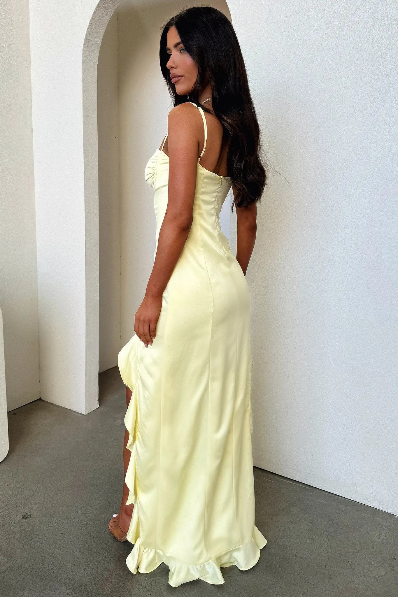 Lauren Ruffle Trim Satin Maxi Dress - Yellow sold by Thats So Fetch product image thumbnail 5