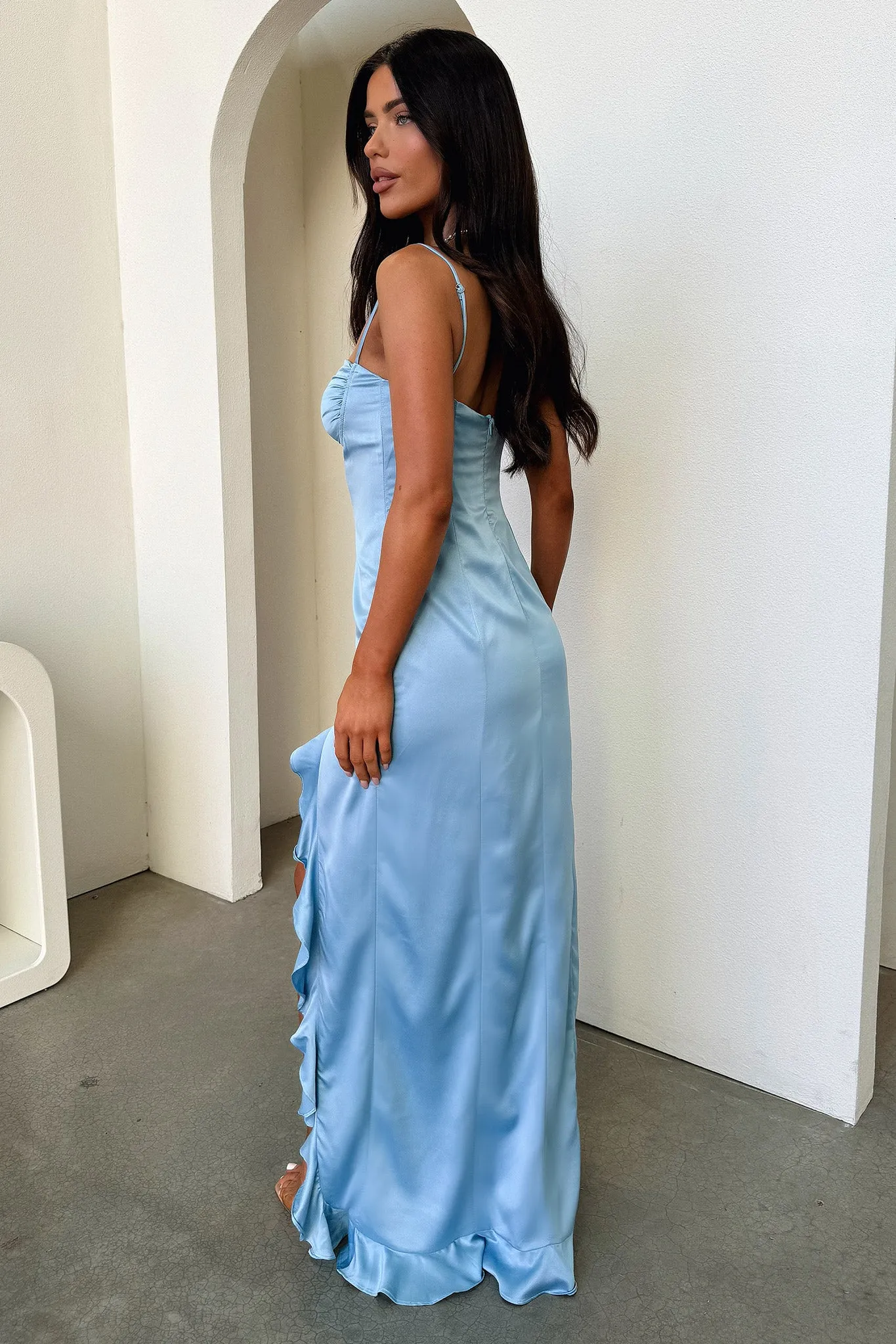 Lauren Ruffle Trim Satin Maxi Dress - Blue sold by Thats So Fetch product image thumbnail 5