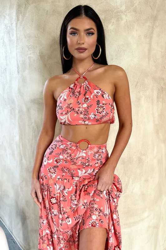 Lora Crop - Coral Floral sold by Thats So Fetch