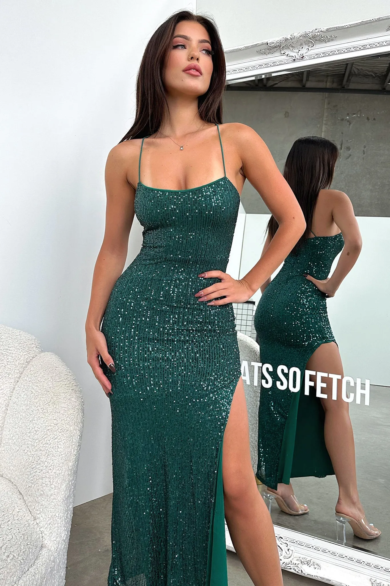 Alina Maxi Dress - Emerald Sequin sold by Thats So Fetch product image thumbnail 5