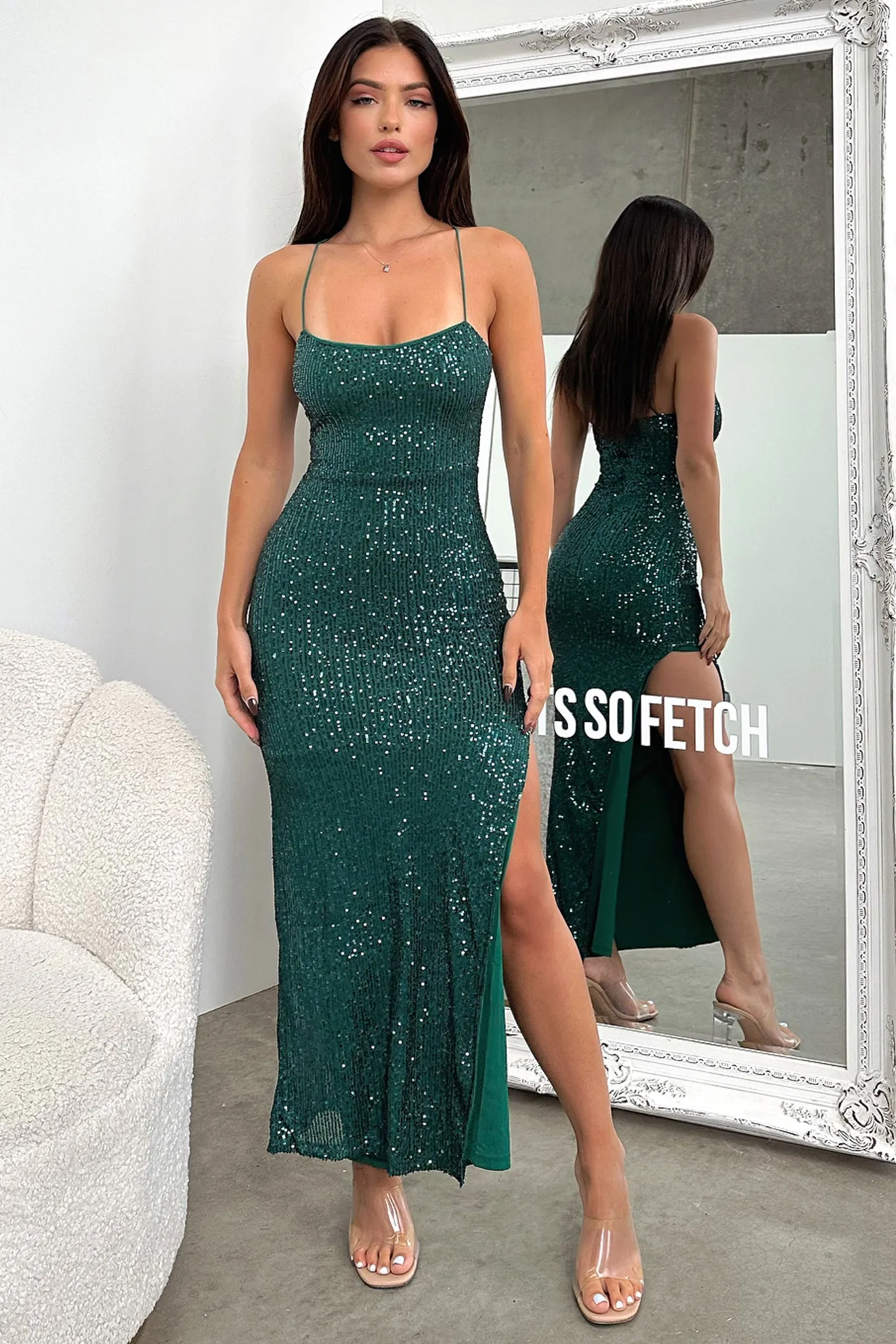 Alina Maxi Dress - Emerald Sequin sold by Thats So Fetch product image thumbnail 4