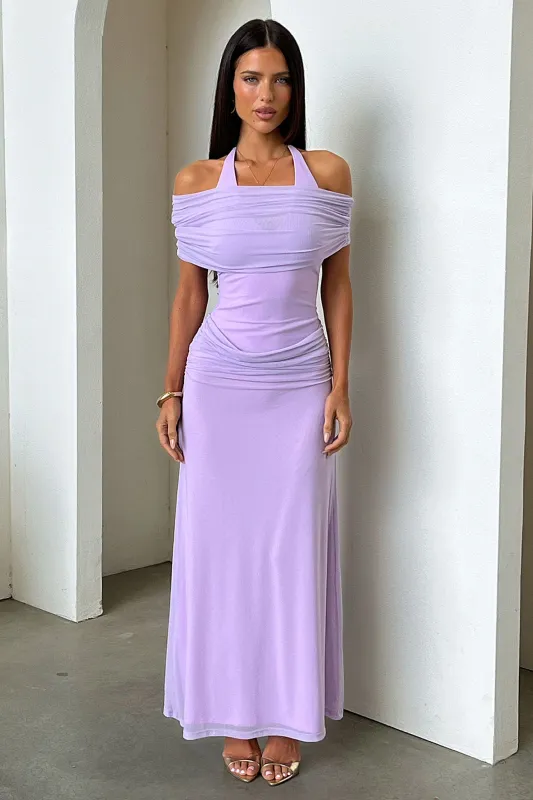 Ellie Halter Neck Maxi Dress - Purple made by Thats So Fetch
