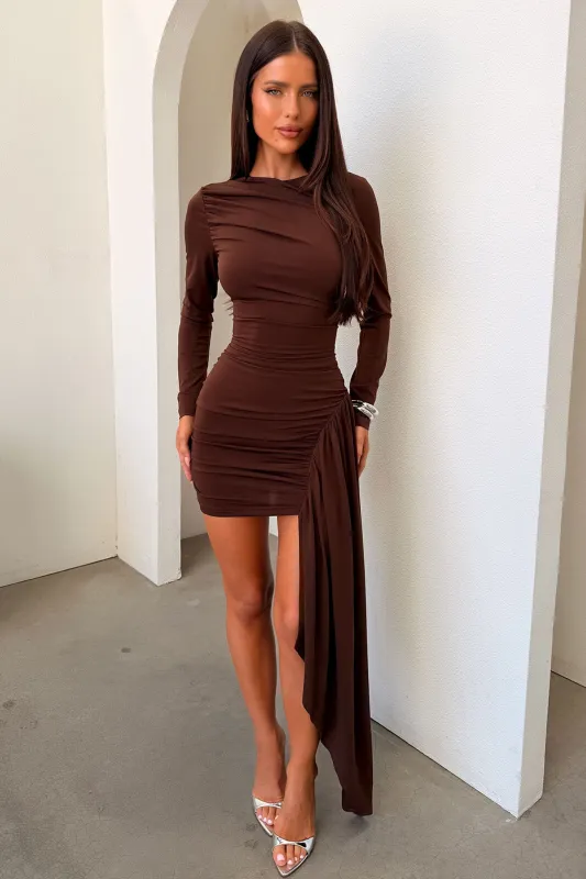 Romy Long Sleeve Mini Dress - Brown made by Thats So Fetch