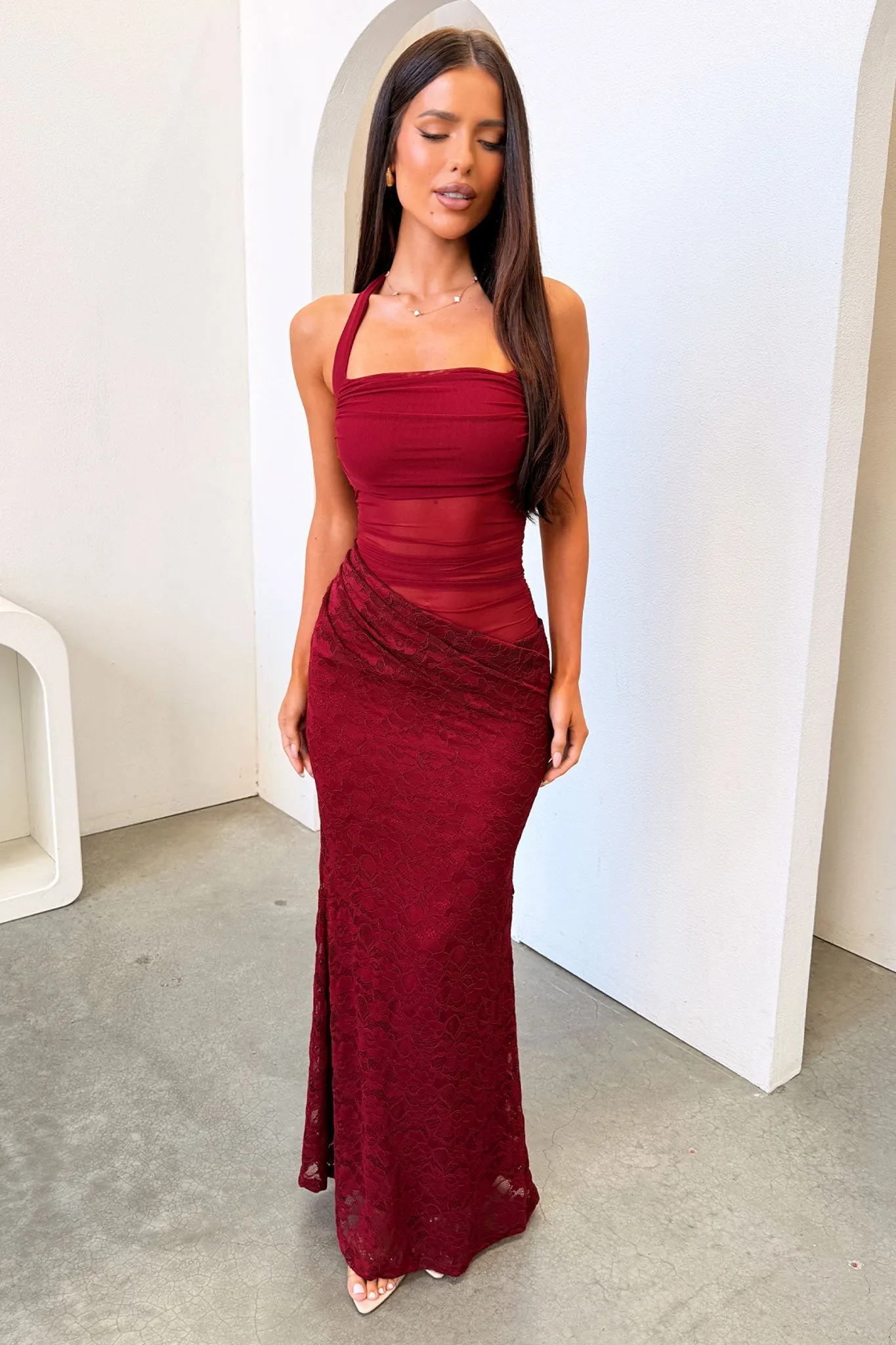 Liora Lace Halter Neck Maxi Dress - Burgundy sold by Thats So Fetch product image thumbnail 5