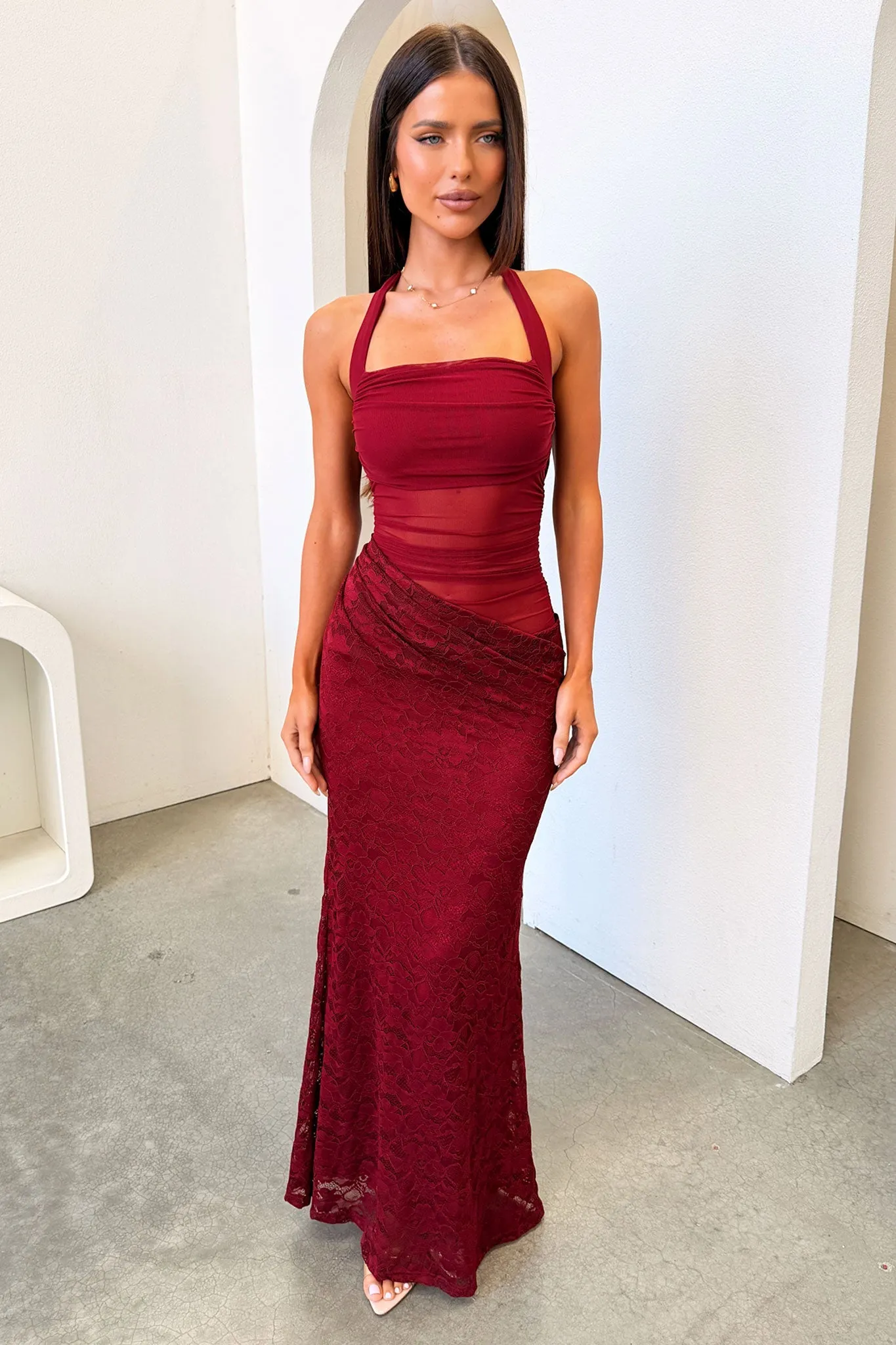 Liora Lace Halter Neck Maxi Dress - Burgundy sold by Thats So Fetch product image thumbnail 4