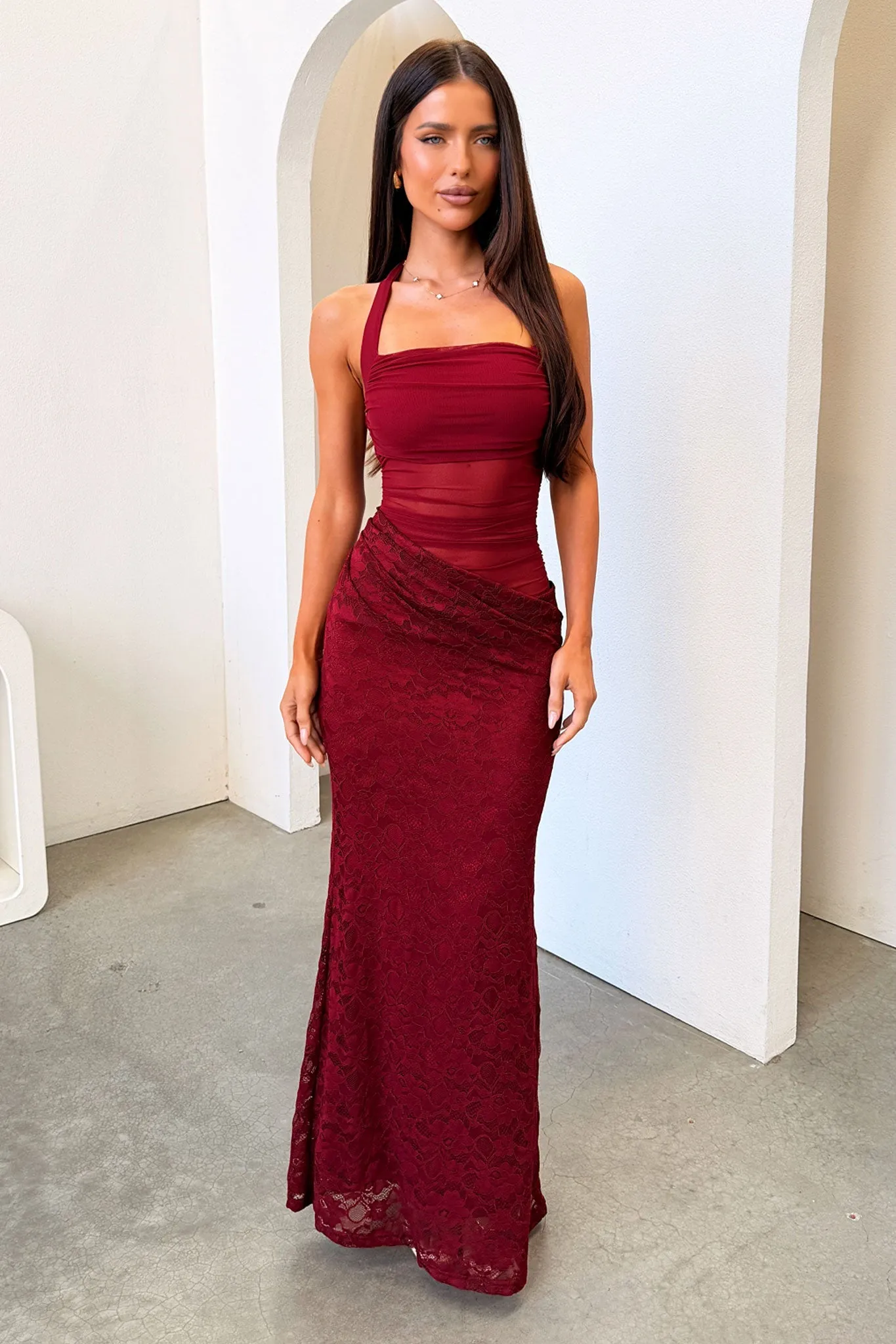 Liora Lace Halter Neck Maxi Dress - Burgundy sold by Thats So Fetch