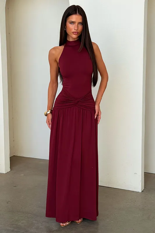 Tallulah High Neck Maxi Dress - Burgundy made by Thats So Fetch
