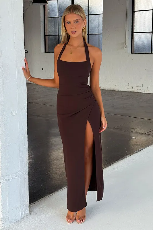Madeleine Halter Maxi Dress - Brown made by Thats So Fetch