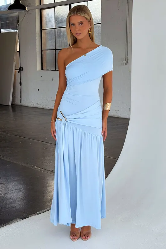 Aveline Strapless Wrap Maxi Dress - Blue made by Thats So Fetch