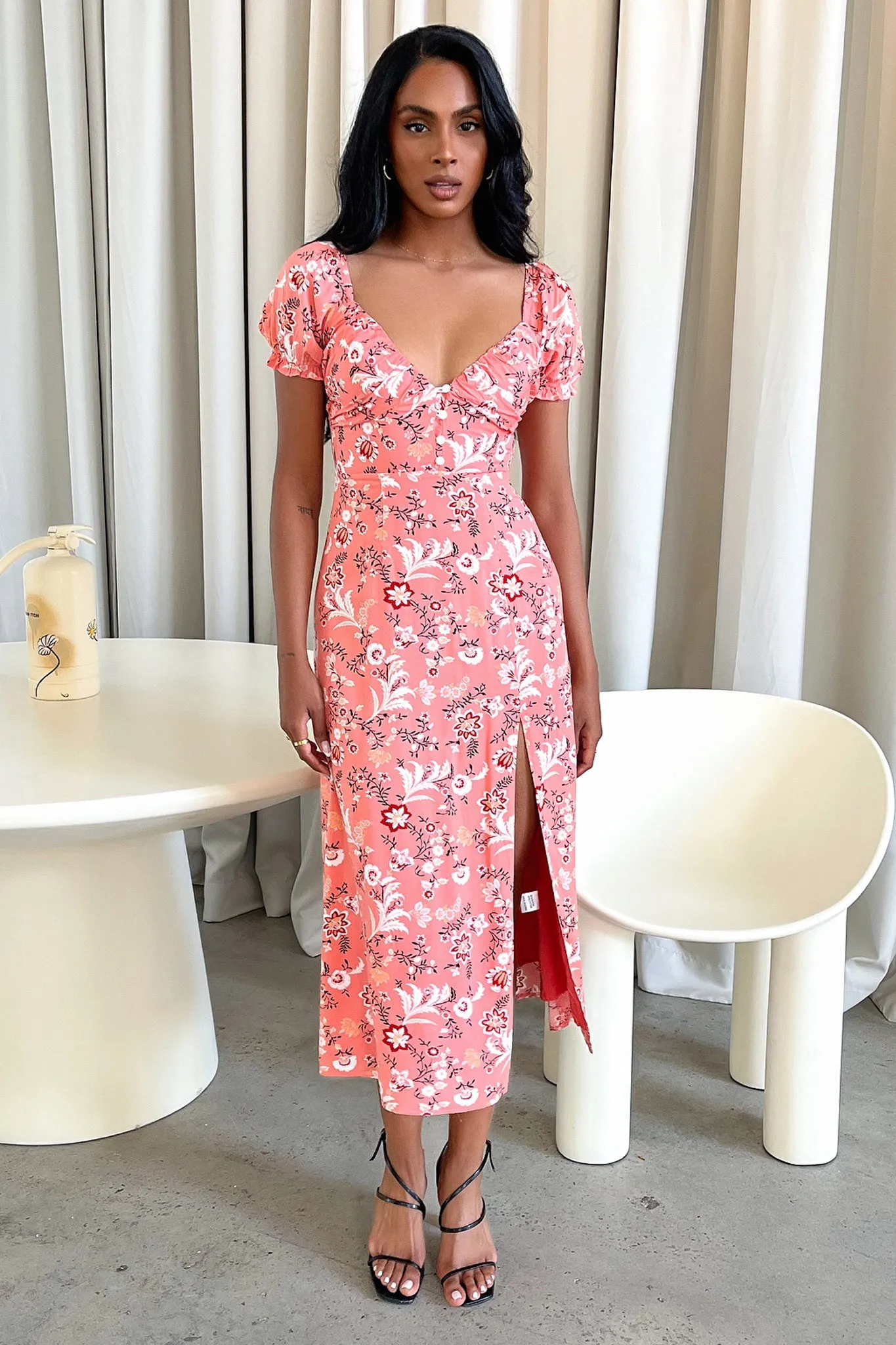 Solem Midi Dress - Coral Pink Floral sold by Thats So Fetch product image thumbnail 2