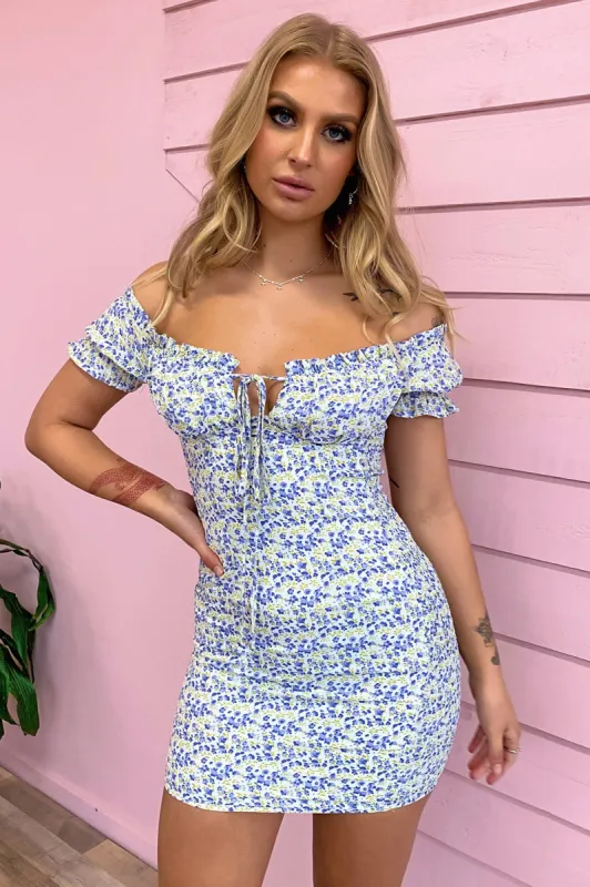 Maisie Dress - White/Green/Blue sold by Thats So Fetch