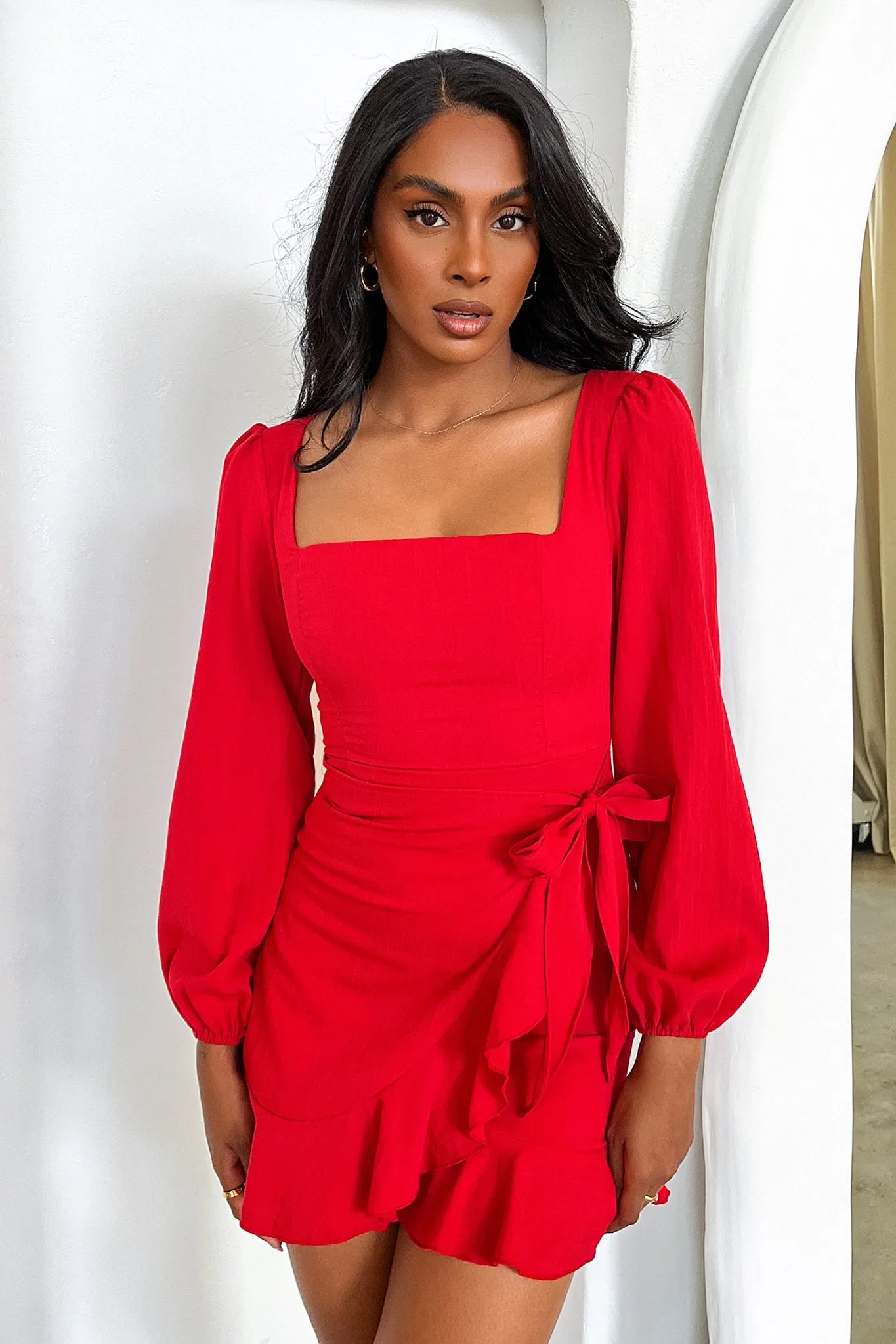 Silvana Long Sleeve Wrap Mini Dress - Red sold by Thats So Fetch product image thumbnail 3