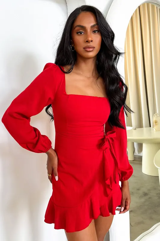Silvana Long Sleeve Wrap Mini Dress - Red sold by Thats So Fetch