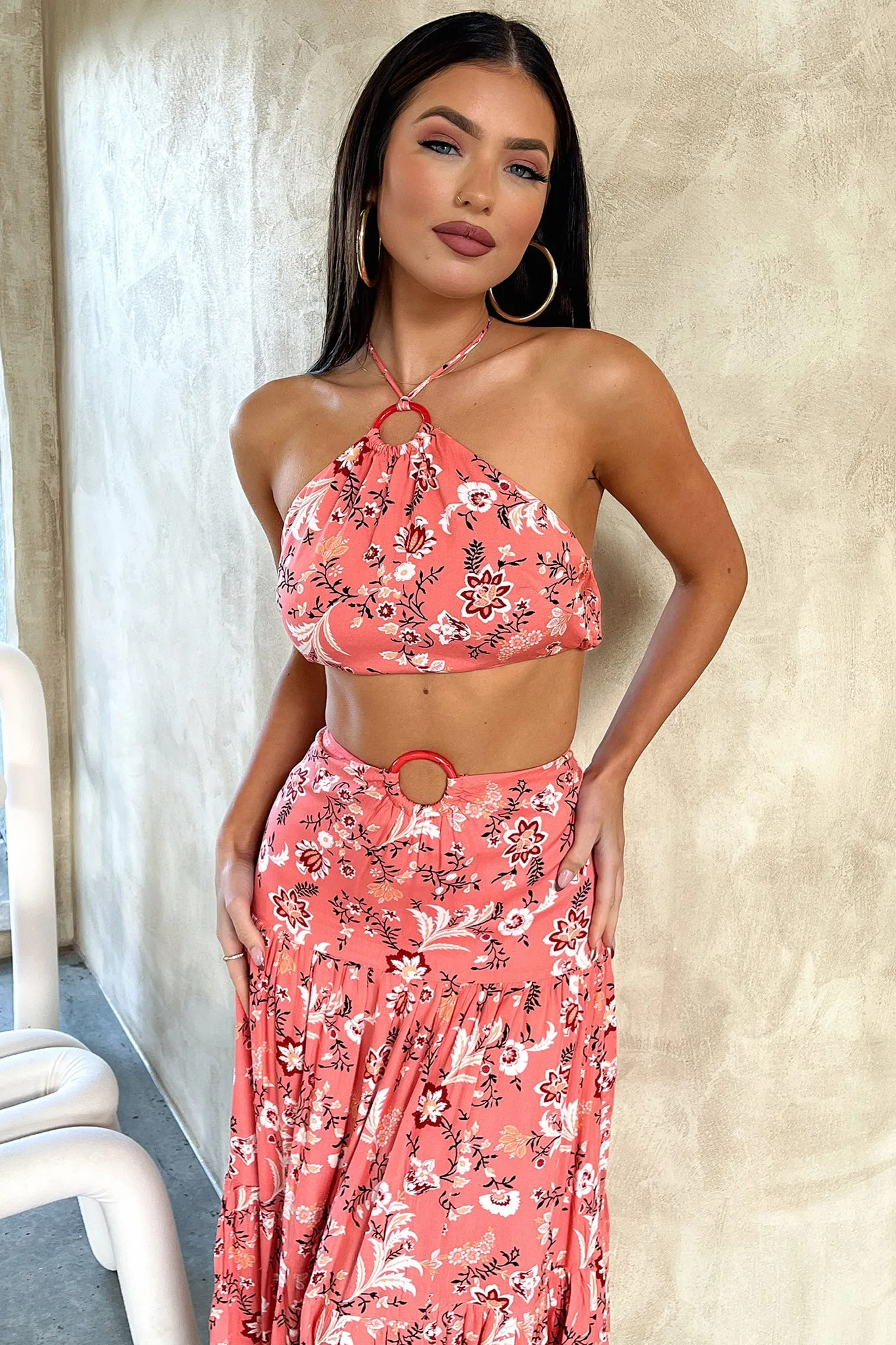 Lora Maxi Skirt - Coral Floral sold by Thats So Fetch product image thumbnail 3