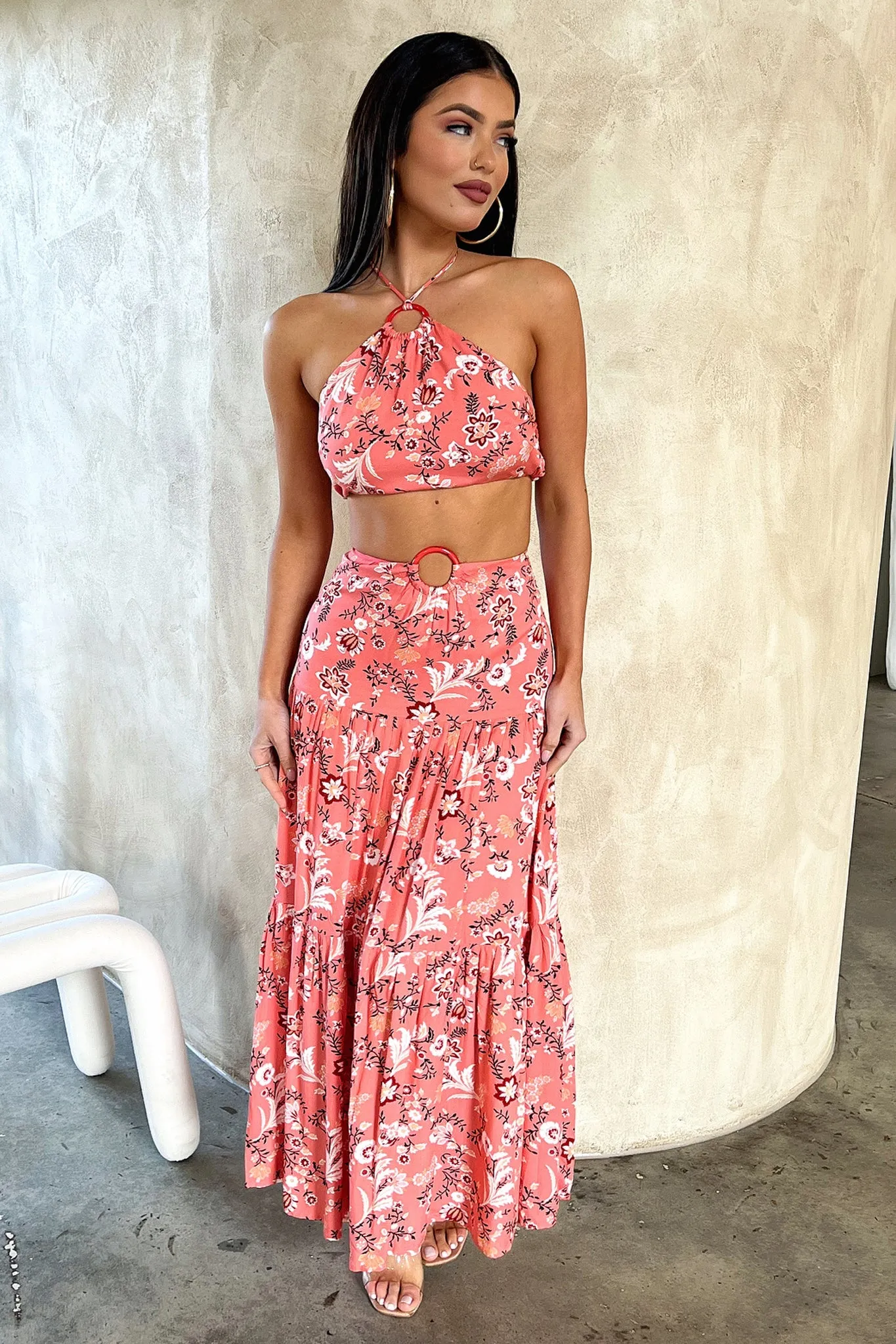 Lora Maxi Skirt - Coral Floral sold by Thats So Fetch product image thumbnail 4
