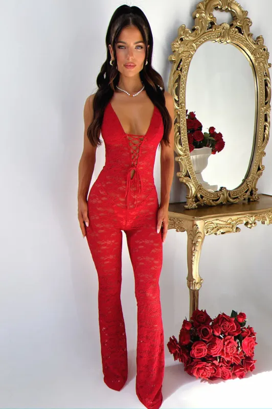 Alfonzo Lace Jumpsuit - Red sold by Thats So Fetch