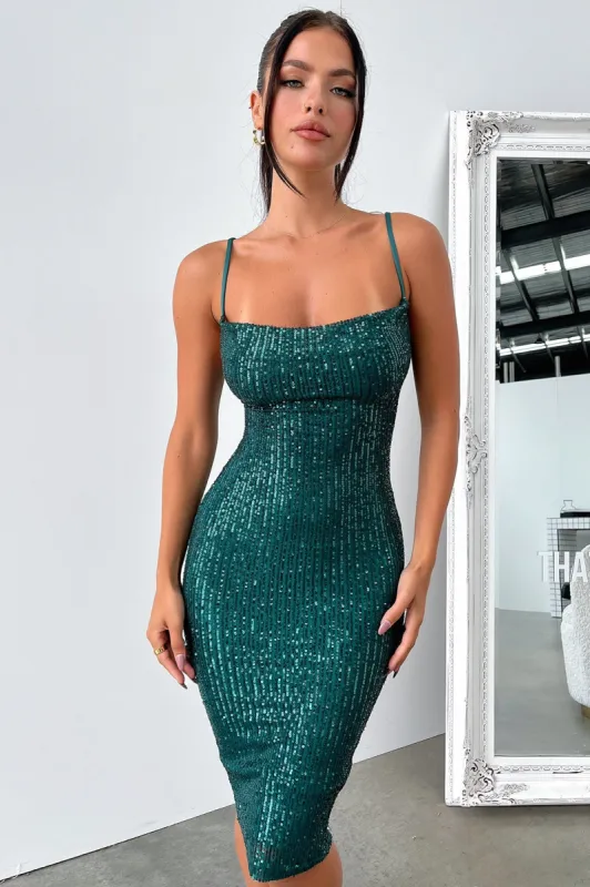 Brylee Midi Dress - Emerald Sequin sold by Thats So Fetch
