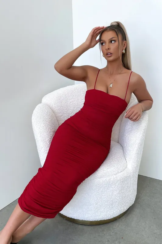 Zena Mesh Full Length Dress - Burgundy sold by Thats So Fetch