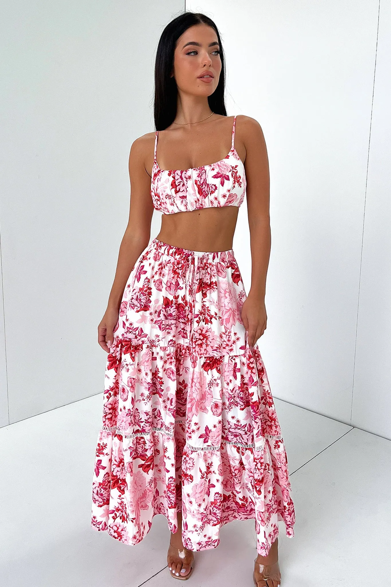 Kei Maxi Skirt - Pink / Red Floral sold by Thats So Fetch