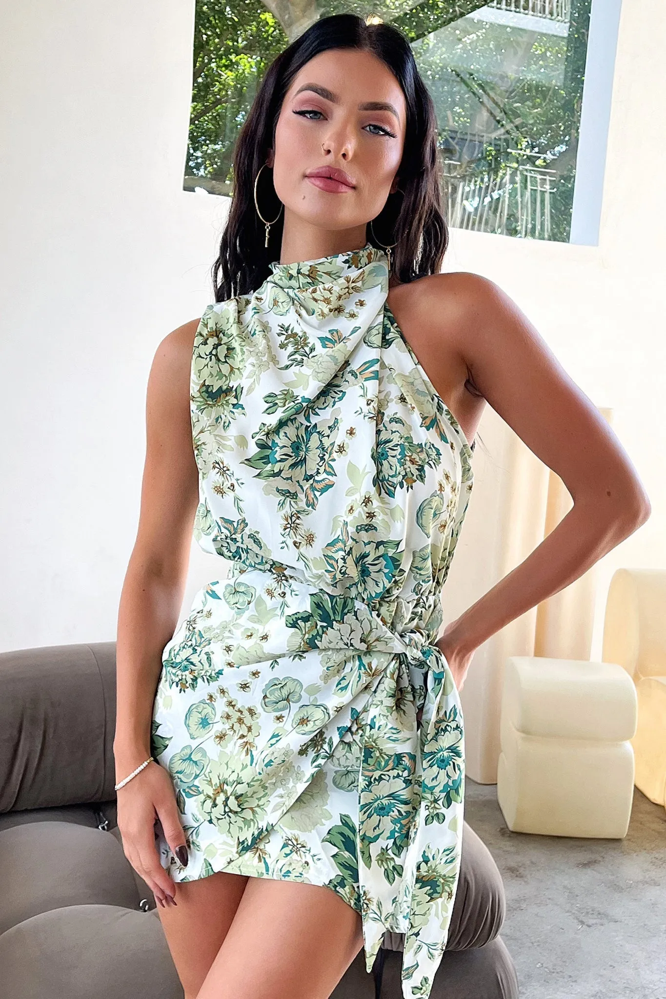 Santorini Mini Dress - Green Floral sold by Thats So Fetch
